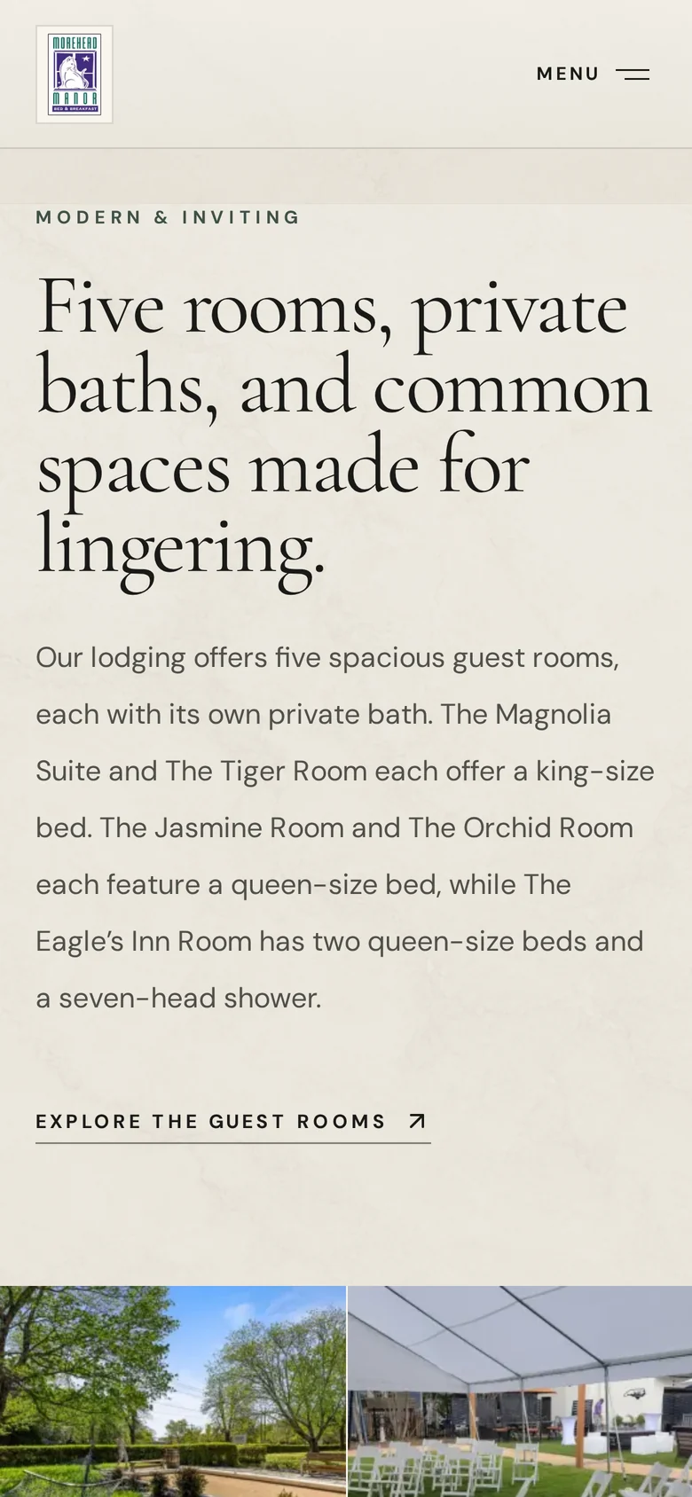 Morehead Manor rooms section on a phone.